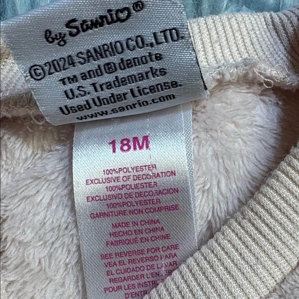 Sanrio Hello Kitty Plush Crewneck in Light Pink with Gold Bow sz 18M
